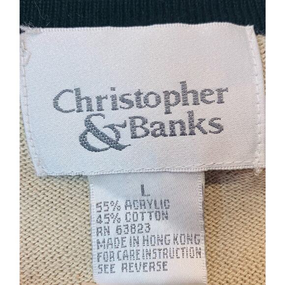 Christopher & Banks Sweater L Vest Set Striped Black Tan White Cardigan Button - Picture 8 of 10